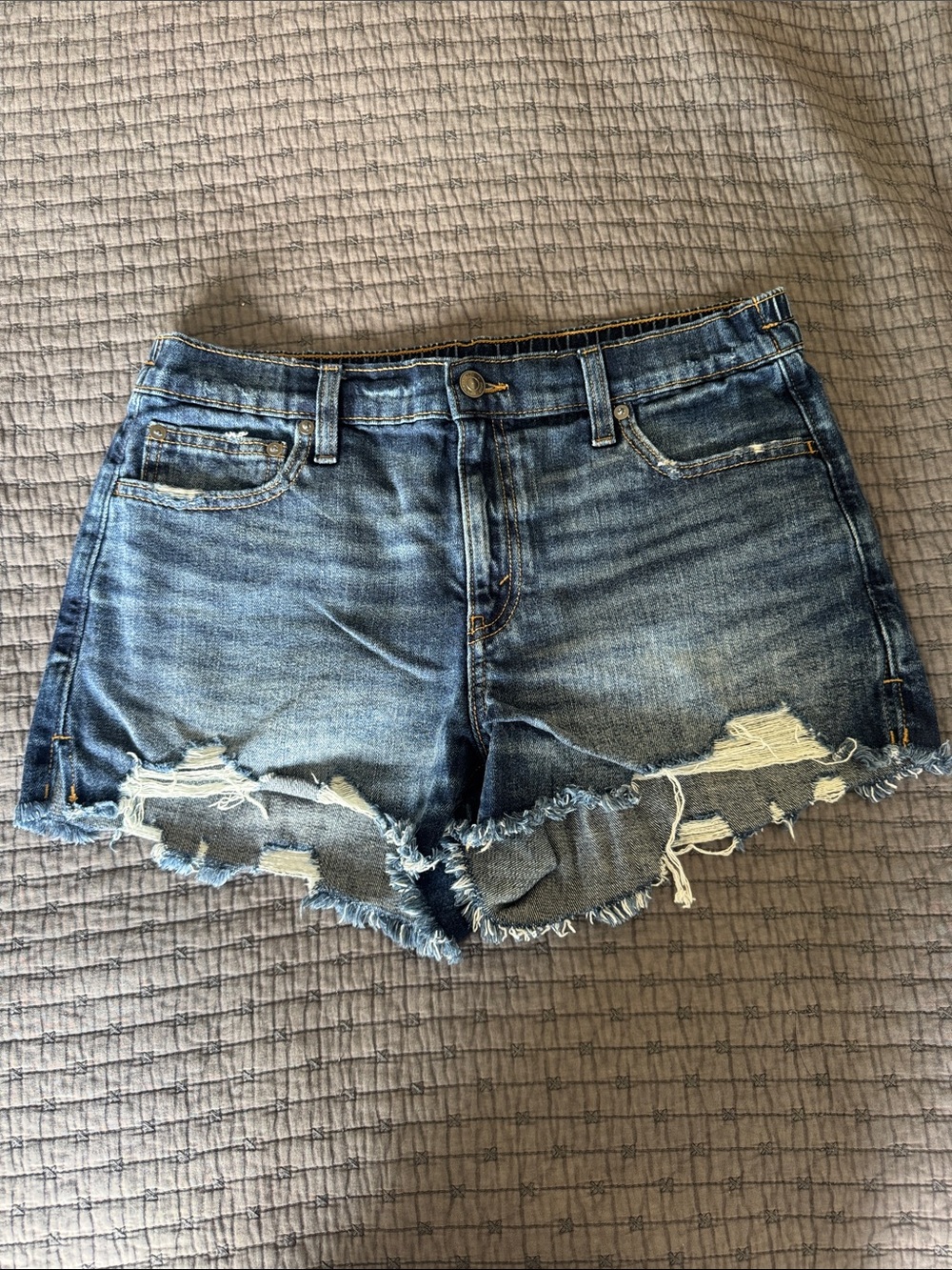 aerie Distressed Medium Blue Denim Cutoff Shorts
